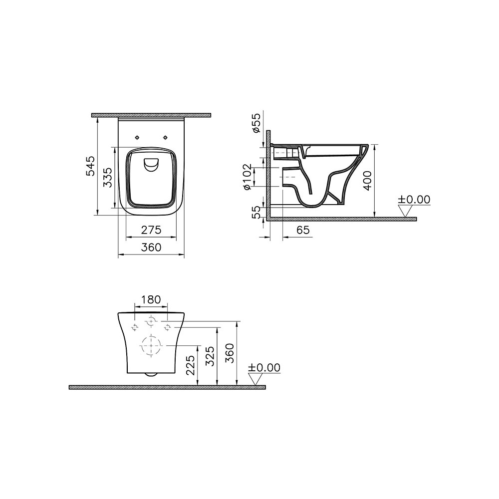 Комплект унитаз подвесной VitrA Zentrum Square с тонким сиденьем микролифт, инсталляцией и панелью смыва 9875B003-7201
