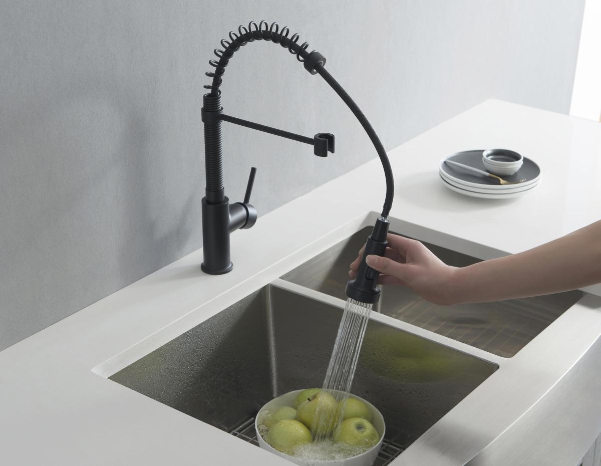 Смеситель для кухни Aquanet Европа профессиональный 2 jet матовый черный AQ1387MB