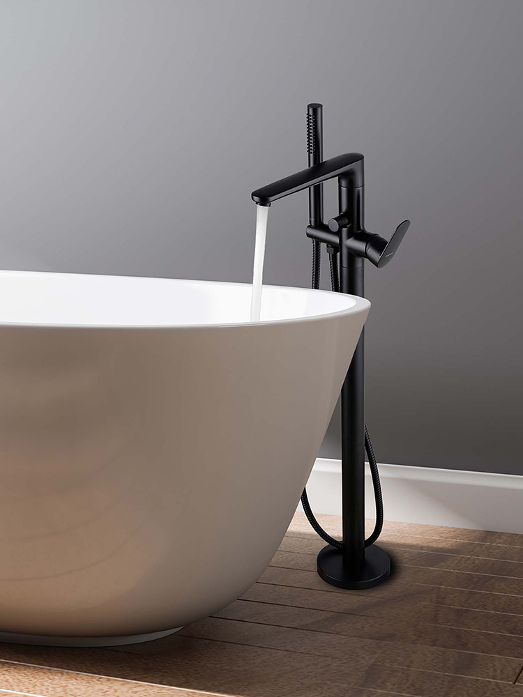 Смеситель для ванны напольный Aquanet Ника матовый черный AQ1845MB