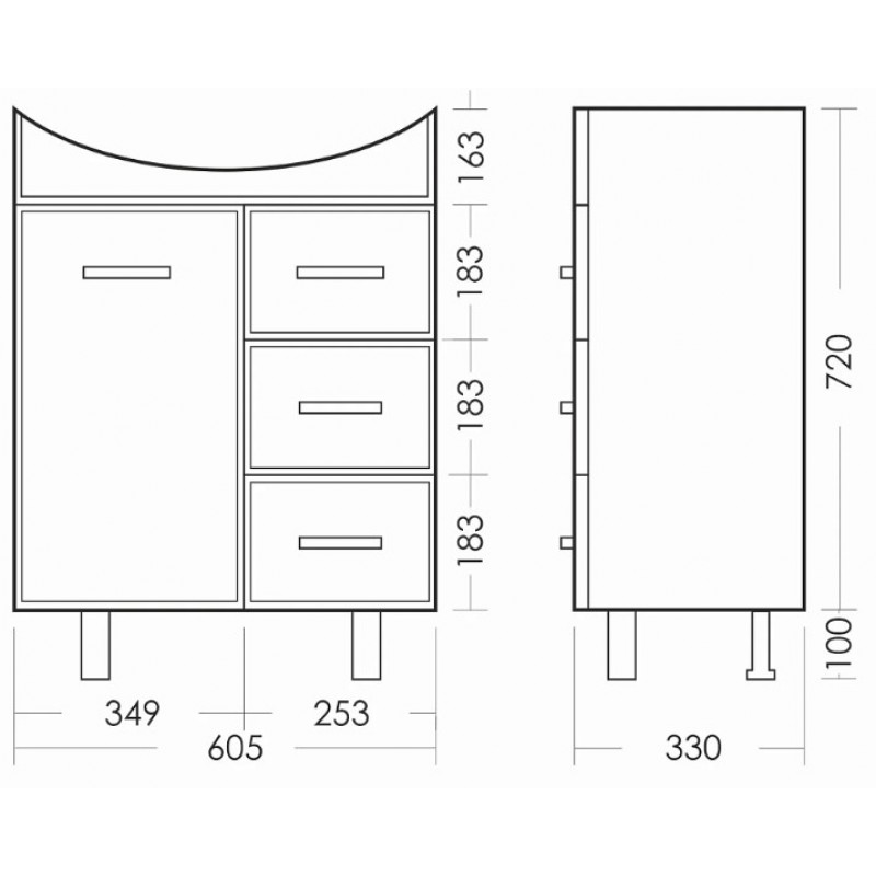 Комплект Тумба напольная Dreja Лагуна/3 с умывальником Лагуна 65 SET_Лагуна-3/Лагуна-65