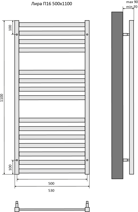 Полотенцесушитель водяной Aquatek Лира П16 500х1100 мм черный муар AQ KP1610BL