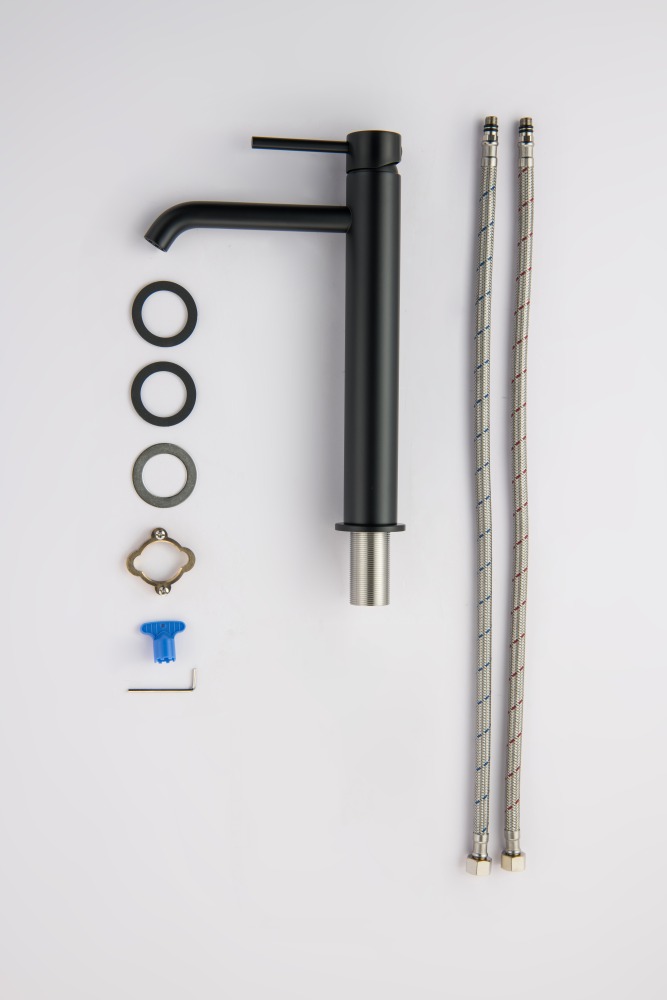 Смеситель для раковины высокий Aquanet Europa 215 мм без донного клапана матовый черный AQ1304MB