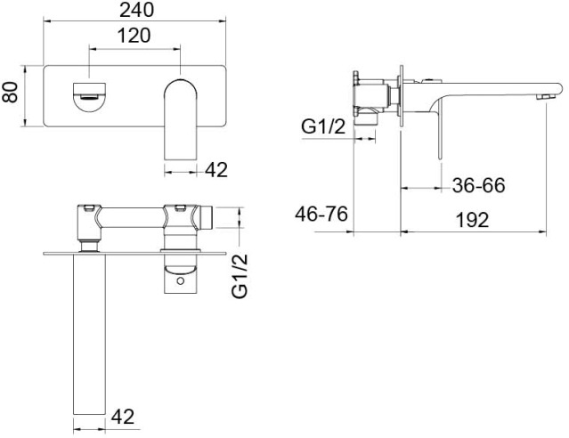 Смеситель для раковины Aquanet Лира настенный комплект со скрытой частью матовый черный AQ1413MB