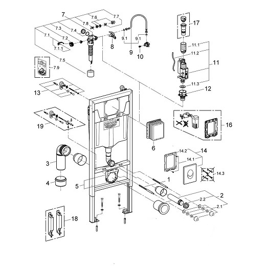 Система инсталляции для унитаза GROHE Rapid SL 3 в 1 с клавишей Skate Air хром 38721001
