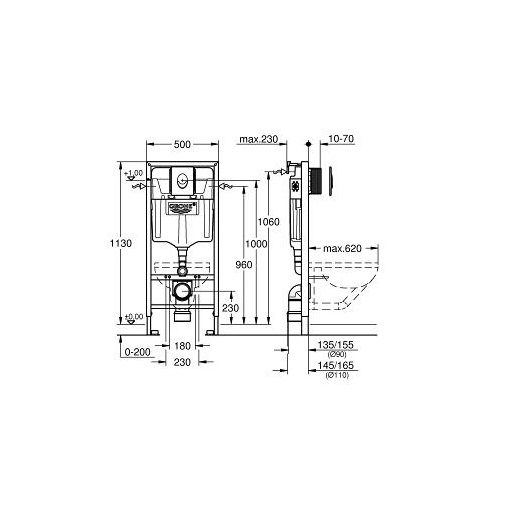 Система инсталляции для унитаза GROHE Rapid SL 3 в 1 с клавишей Skate Air хром 38721001
