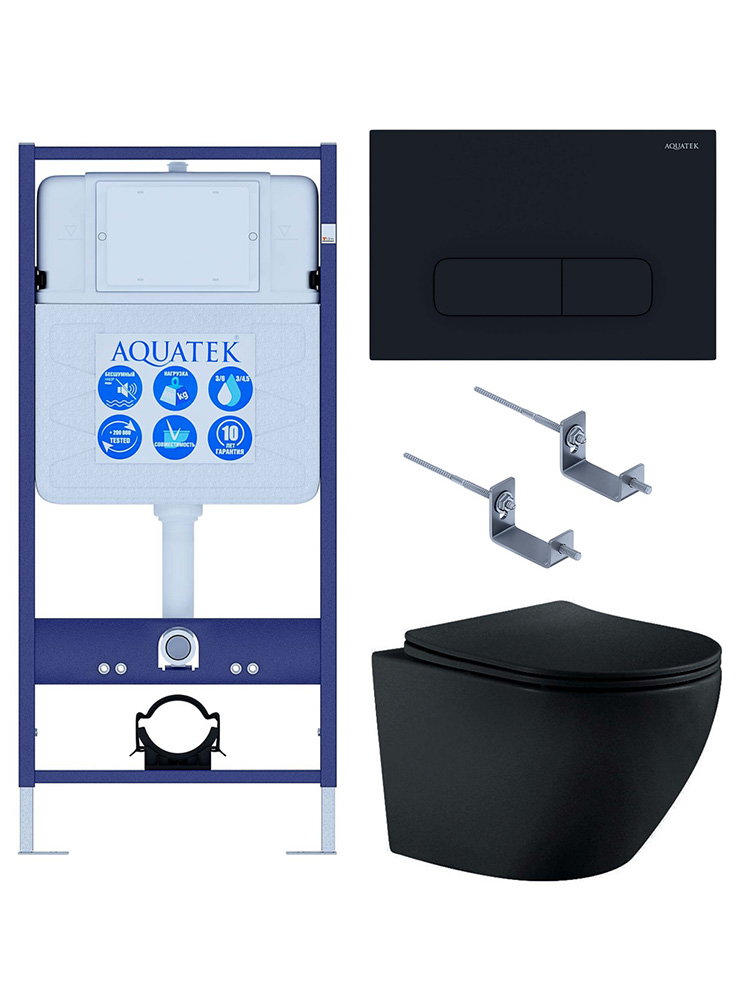 Инсталляция с унитазом AQUATEK Европа 4 в 1 рама Standard INS-0000012 кнопка KDI-0000017 унитаз AQ1901-MB MB-017