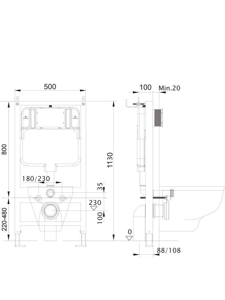 Комплект инсталляции 4 в 1 Aquatek Поларис (рама Standard, унитаз AQ0700-01, сиденье soft-close, панель KDI-0000009) ПОЛАРИС-01-009