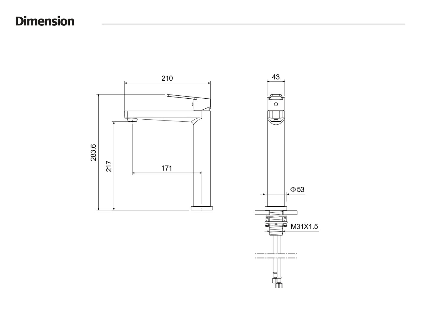 Смеситель для раковины Aquanet ЛУГАНО высокий 217 мм без донного клапана AQ1704CR