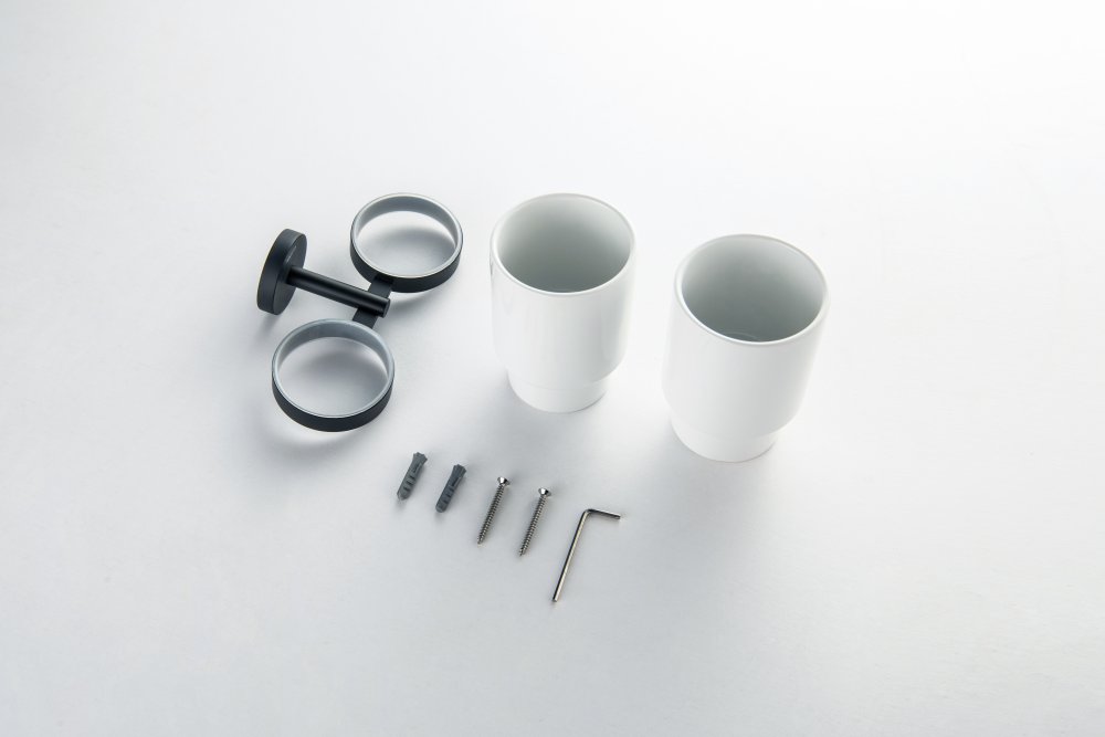 Стакан с держателем двойной Aquanet БЕТТА матовый черный AQ4617MB