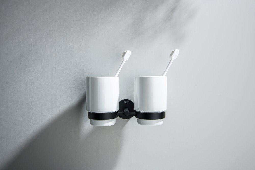 Стакан с держателем двойной Aquanet БЕТТА матовый черный AQ4617MB