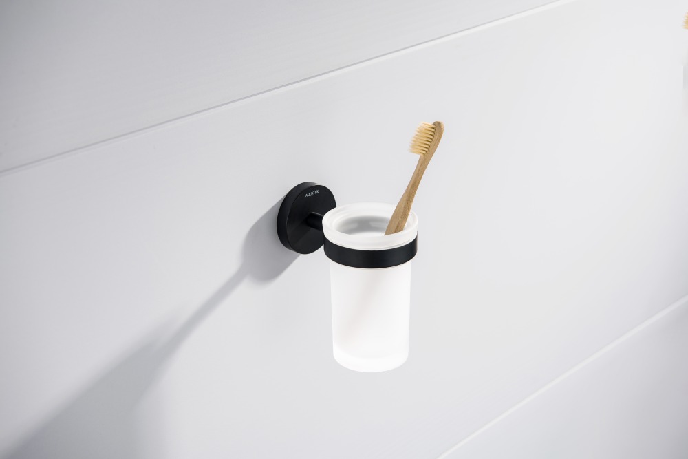 Стакан с держателем Aquanet Европа матовый черный AQ4104MB