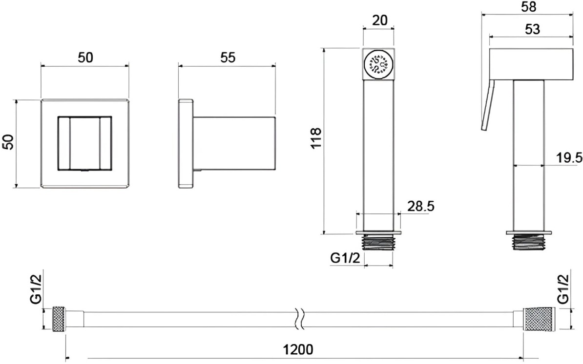 Гигиенический душ со шлангом 120 см и держателем Aquanet хром AQ2053CR