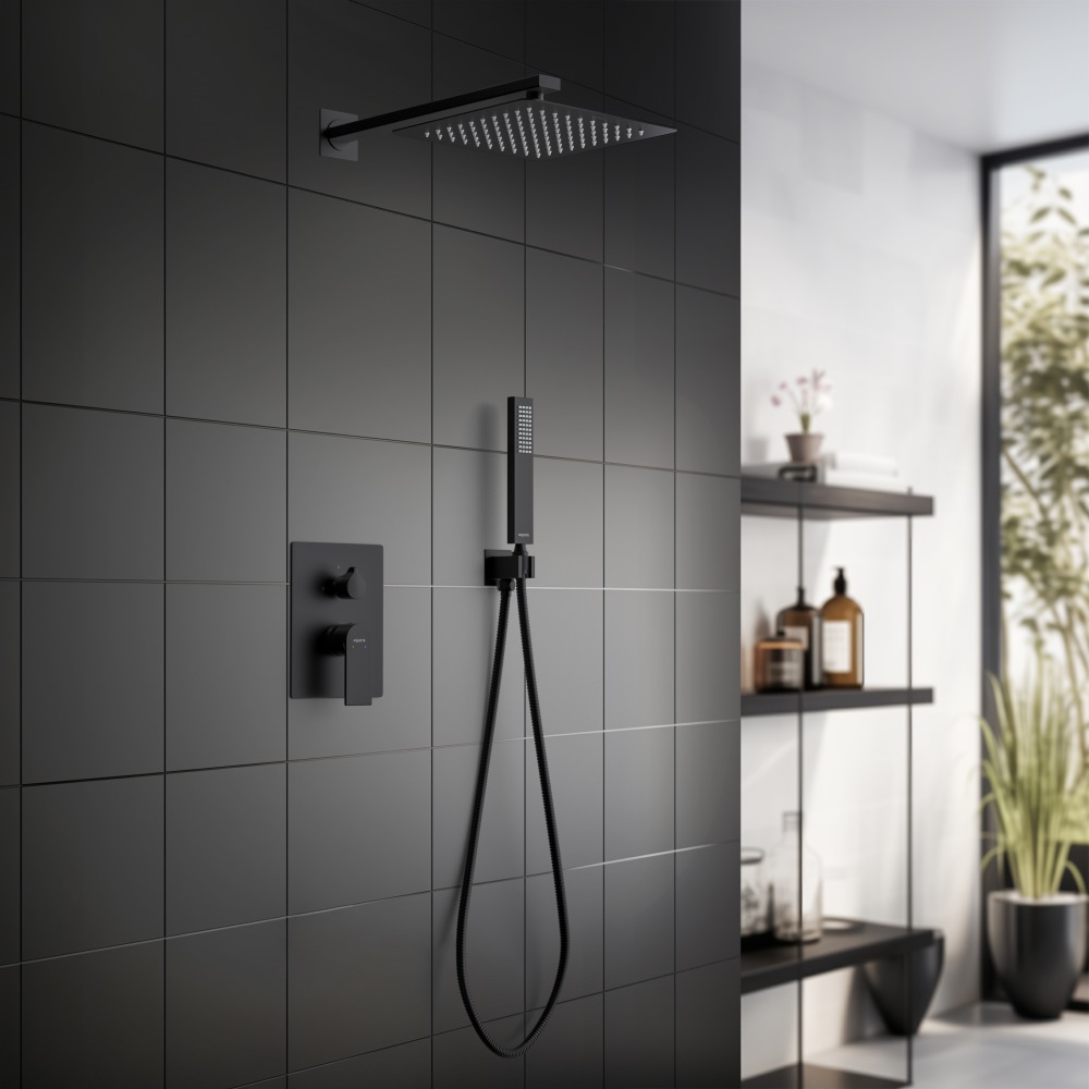 Душевой комплект 3 в 1 Aquanet ЛИРА матовый черный AQ1472MB