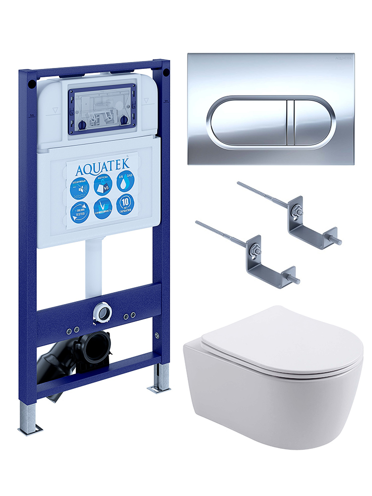 Инсталляция с унитазом AQUATEK Европа 4 в 1 рама INS-0000025 кнопка KDI-0000043 унитаз AQ1106L-00 New-043