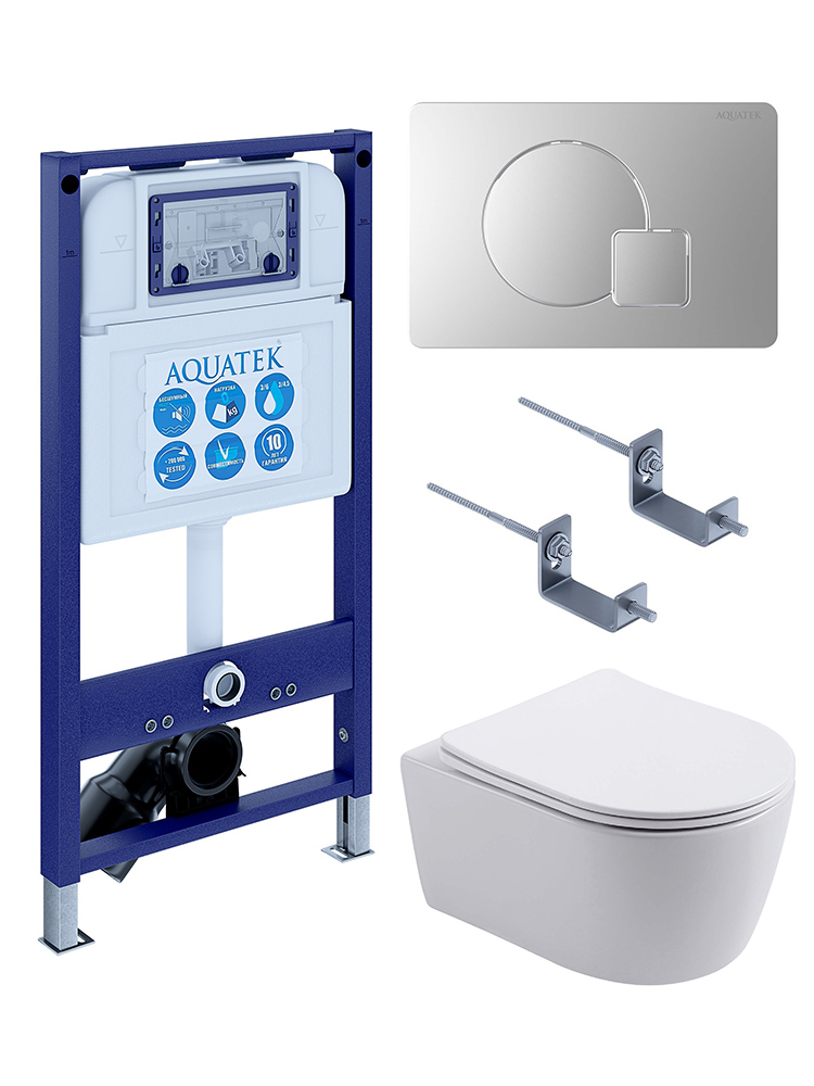 Инсталляция с унитазом AQUATEK Европа 4 в 1 рама INS-0000025 кнопка KDI-0000068 унитаз AQ1106L-00 New-068