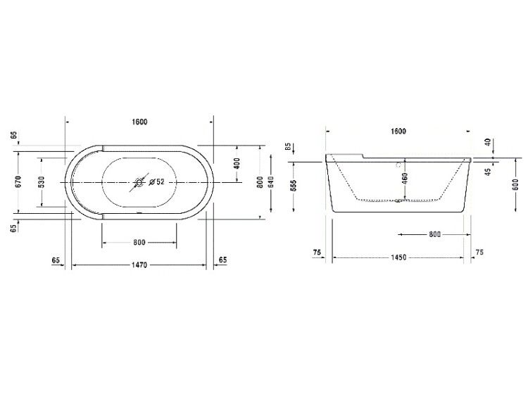 Ванна акриловая Duravit Starck 1600x800 мм овальная отдельностоящая 700409000000000