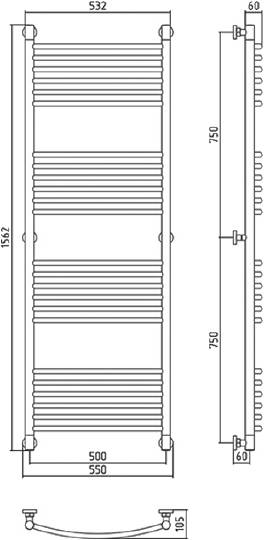 Полотенцесушитель водяной Сунержа Богема+ 500x1500 мм без покрытия 00-0221-1550