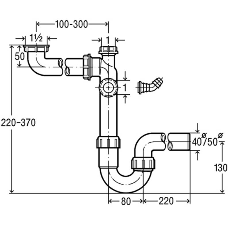 Сифон трубный для двойной мойки Viega 1 1/2х50 мм горизонтальный отвод 104054