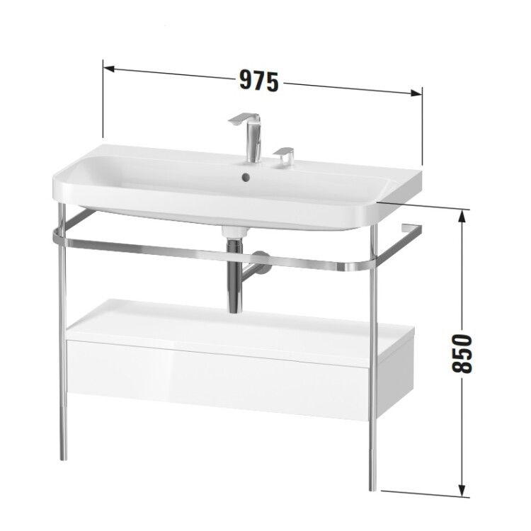 Консоль с раковиной Duravit Happy D.2 Plus 975x490x850 мм рама хром ящик графит суперматовый HP4843O8080