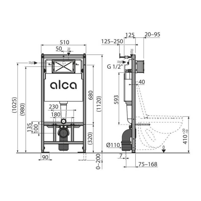 Инсталляция для унитаза Alcaplast AM101/1120 с кнопкой M571 хром и шумоизоляцией AM101/1120-4:1 RU M571-0001