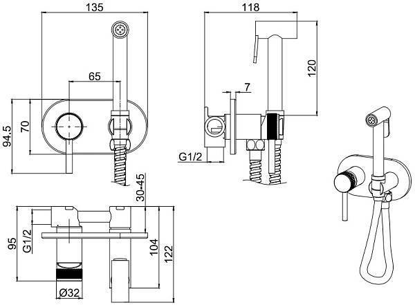 Гигиенический душ со смесителем Allen Brau Priority с внутренней частью черный матовый 5.31005-31