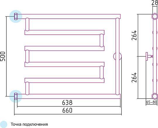 Полотенцесушитель водяной Сунержа High-Tech 650x500 мм без покрытия 00-0052-5065