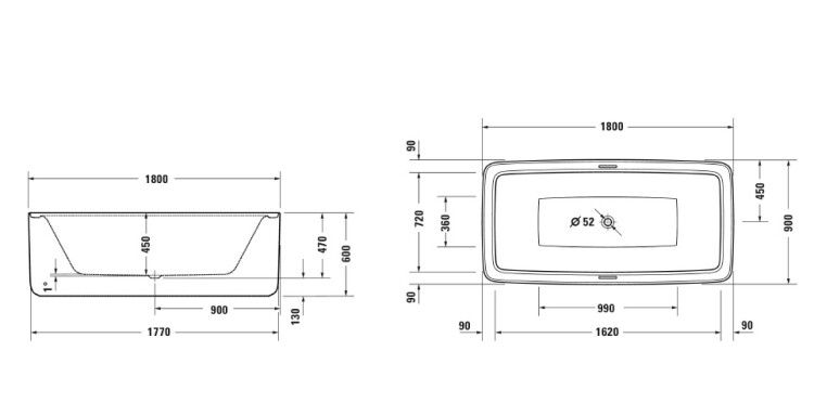 Ванна Duravit Bento Starck Box 1800x900 мм отдельностоящая 700517000000000
