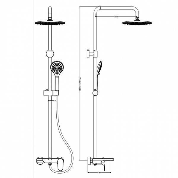 Душевая стойка с верхним душем Boheme Spectre хром глянцевый 458-CR