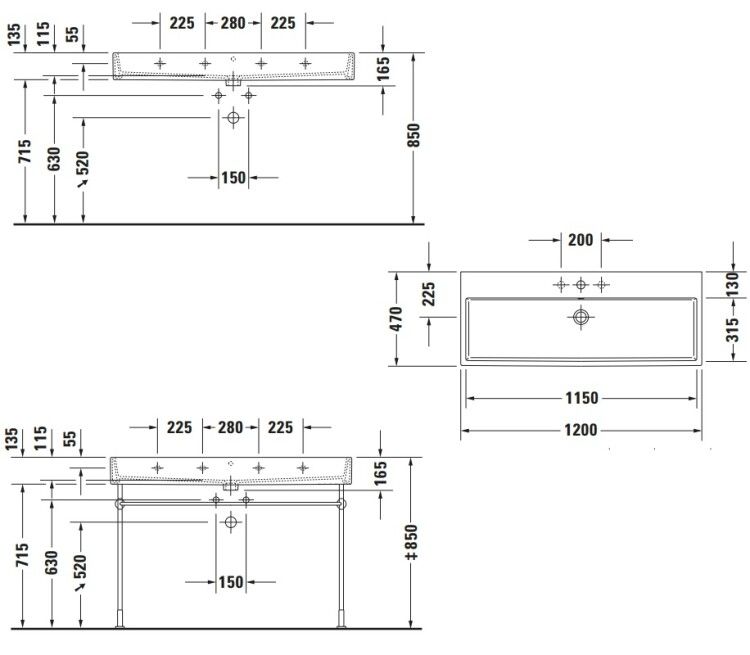 Раковина Duravit Vero Air 1200x470 мм без отверстий под смеситель 2350120060