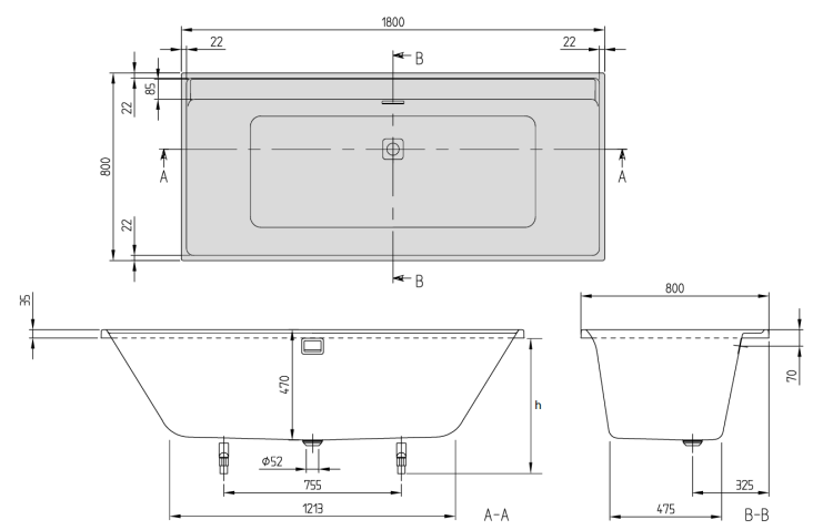 Ванна Villeroy & Boch Collaro 1800x800 мм слив-перелив хром UBA180COR2DV01