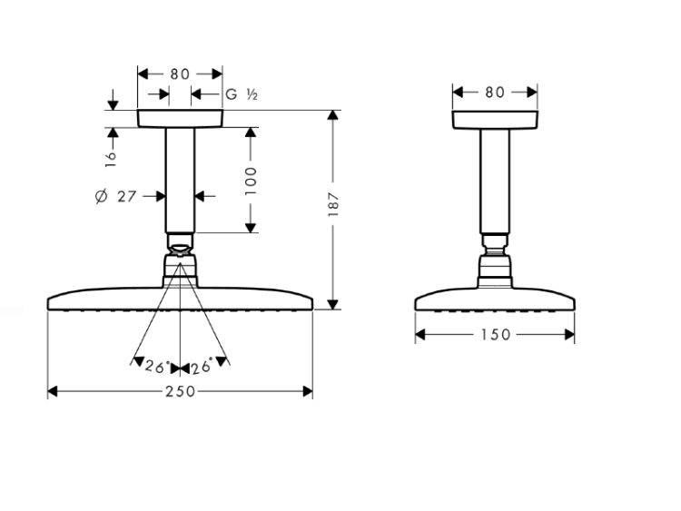 Верхний душ hansgrohe Raindance E 250x150 мм хром 27380000