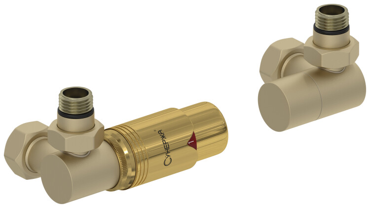 Терморегулятор автоматический Сунержа 3D G 1/2 x G 3/4 набор левый шампань матовая/золото 02214216207