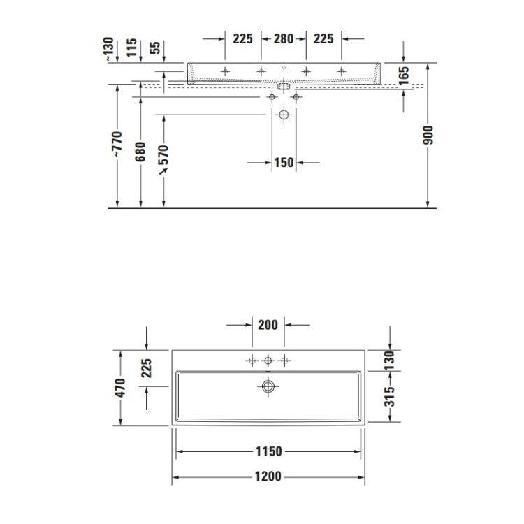 Раковина Duravit Vero Air 1200x470 мм шлифованная 1 отверстие под смеситель 2350120027