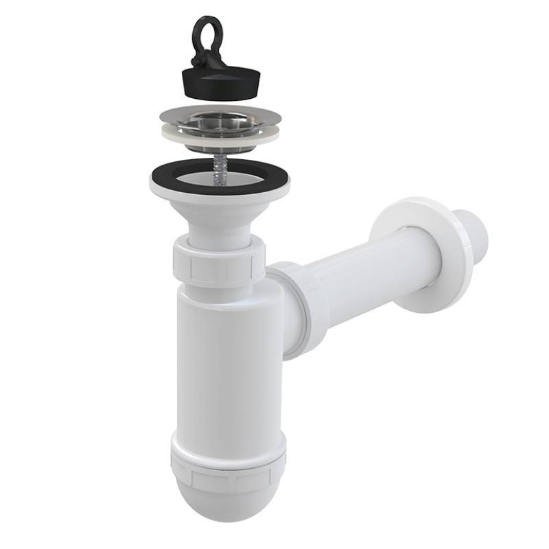 Сифон для раковины Alcaplast A41 бутылочный 1 1/4 x 40 мм с решеткой 63 мм белый A41