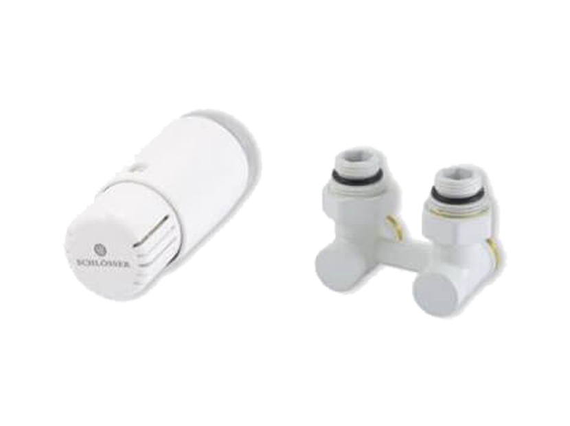 Комплект узла нижнего подключения угловой Schlosser Standard 3/4 белый с термоголовкой M30x1.5 и ниппелями 1/2x3/4 600800012