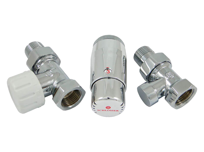Комплект подключения радиаторный прямой Schlosser STANDARD MINI 1/2 с термоголовкой MINI DIAMANT M30x1.5 хром 602200057