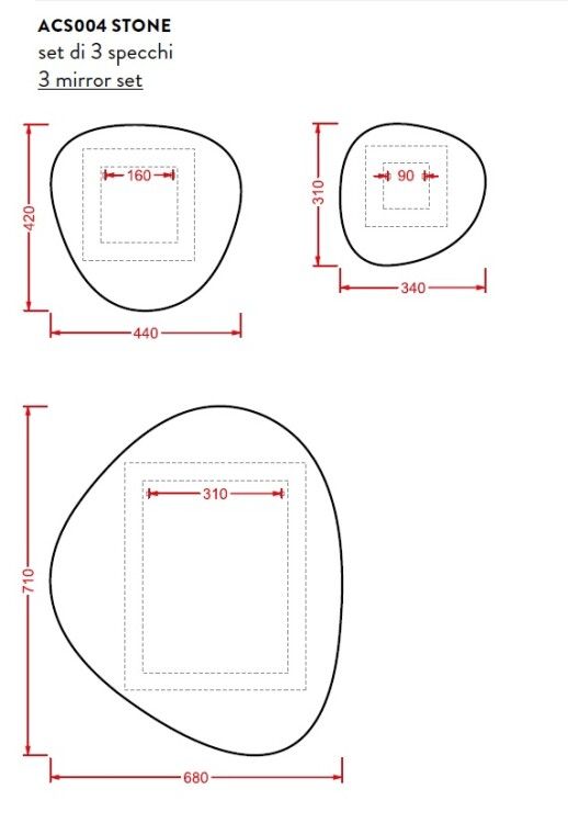 Зеркало Artceram Stone набор из 3 штук 710x680/440x420/340x310 мм ACS004