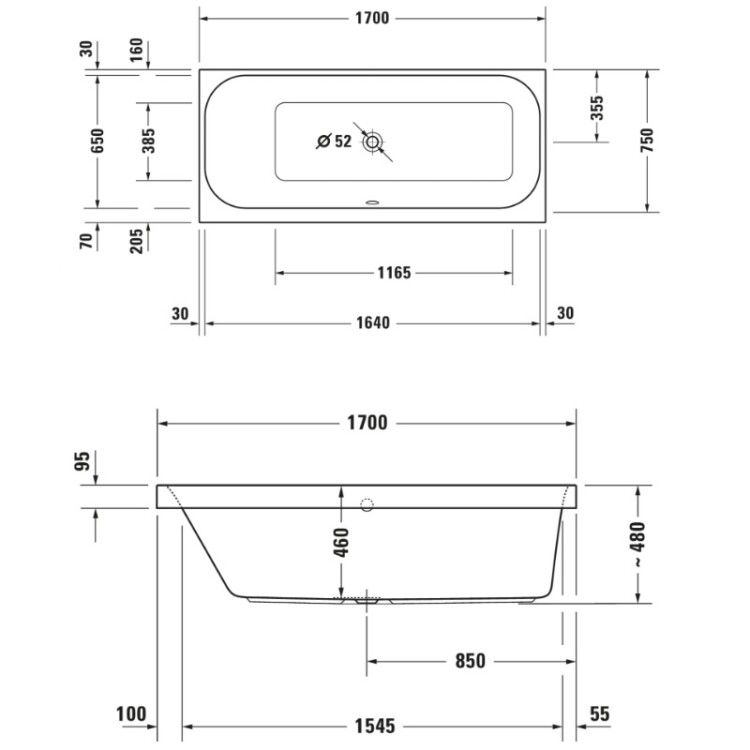Ванна Duravit Happy D.2 1700x750 мм встраиваемая наклон спинки слева 700312000000000