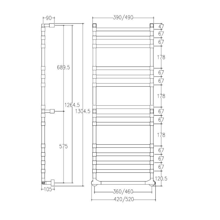 Полотенцесушитель электрический Margaroli Sole 420x1304.5 мм цвет черный матовый подключение Box 5143614QMBB