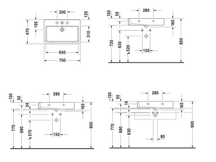 Раковина Duravit Vero 700x470 мм 1 отверстие для смесителя 0454700027