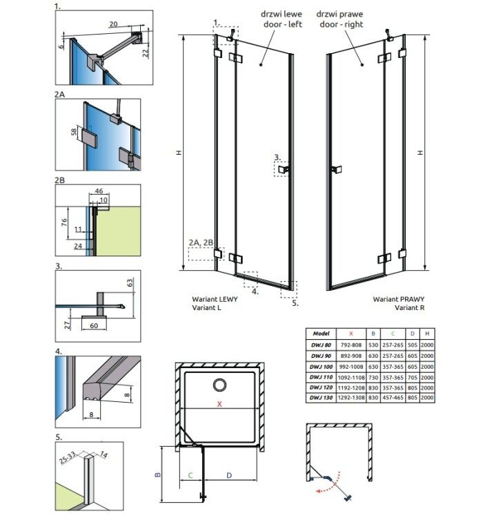 Душевая дверь Radaway Essenza Pro DWJ 1200x2000 мм левая, GunMetal Brushed, стекло прозрачное 100991-20-9201L
