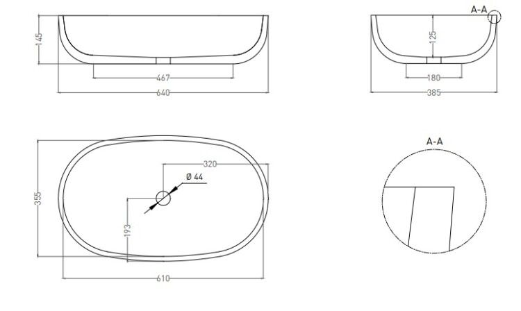 Раковина накладная Salini Gloria 640x385x145 мм матовая RAL 5003 1102205MFRAL5003matt