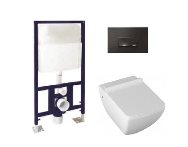 Комплект подвесного унитаза с инсталляцией и клавишей ISVEA Purita 345x550x400 мм белый/черный 10PL02007SETBLC