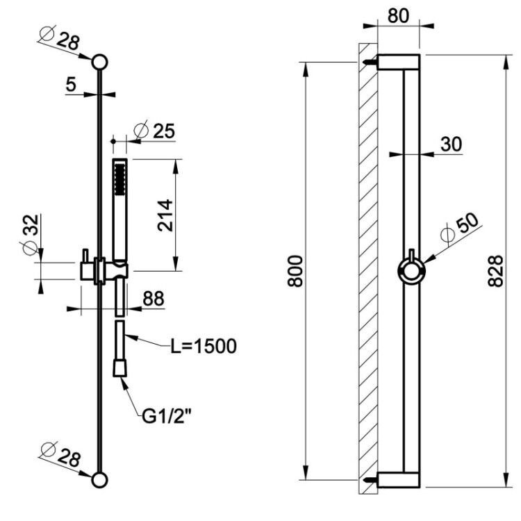 Душевой гарнитур Gessi 316 Bath-Shower Steel Brushed 54044239