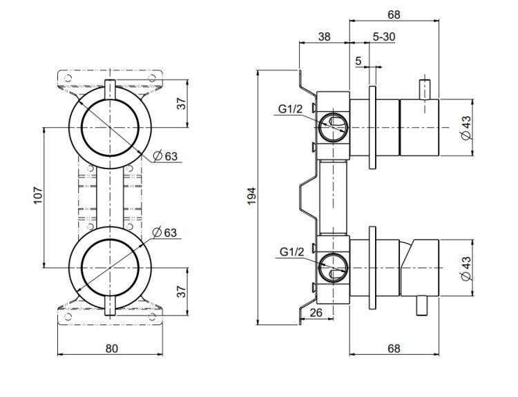Смеситель для душа Quadrodesign Source встраиваемый на 2 потребителя золото розовое 124700OR