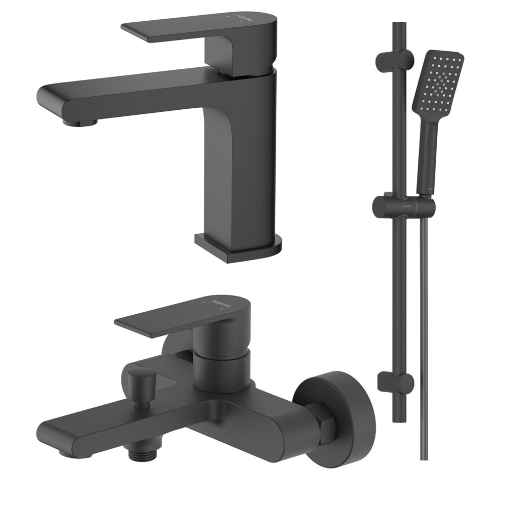 Набор смесителей 3 в 1 Aquanet Лира Set (AQ1410MB+AQ1440MB+AQ2018MB) матовый черный AQ1430MB