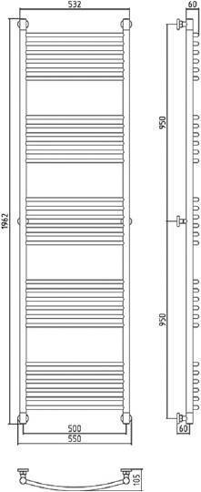 Полотенцесушитель водяной Сунержа Богема+ 500x1900 мм без покрытия 00-0221-1950