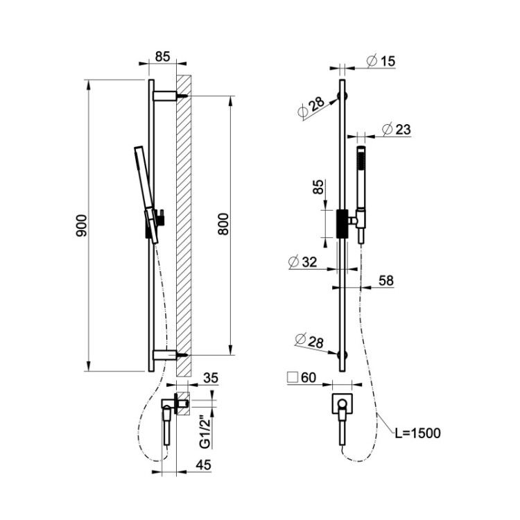 Душевой гарнитур Gessi Inverso Rigato 900 мм Finox Brushed Nickel 73541149