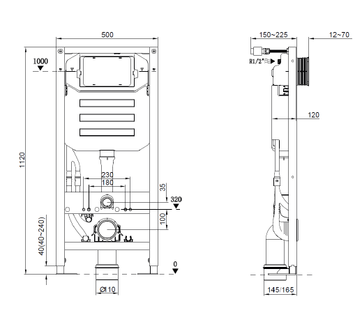 Инсталляция для унитаза Kludi UNIFIX 500x150-225x1120 мм 79300