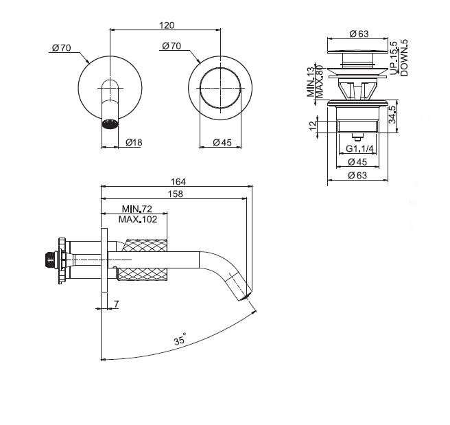 Смеситель для раковины Fima Carlo Frattini Spillo Tech настенный встраиваемый золото брашированное F3051TWX8XOS